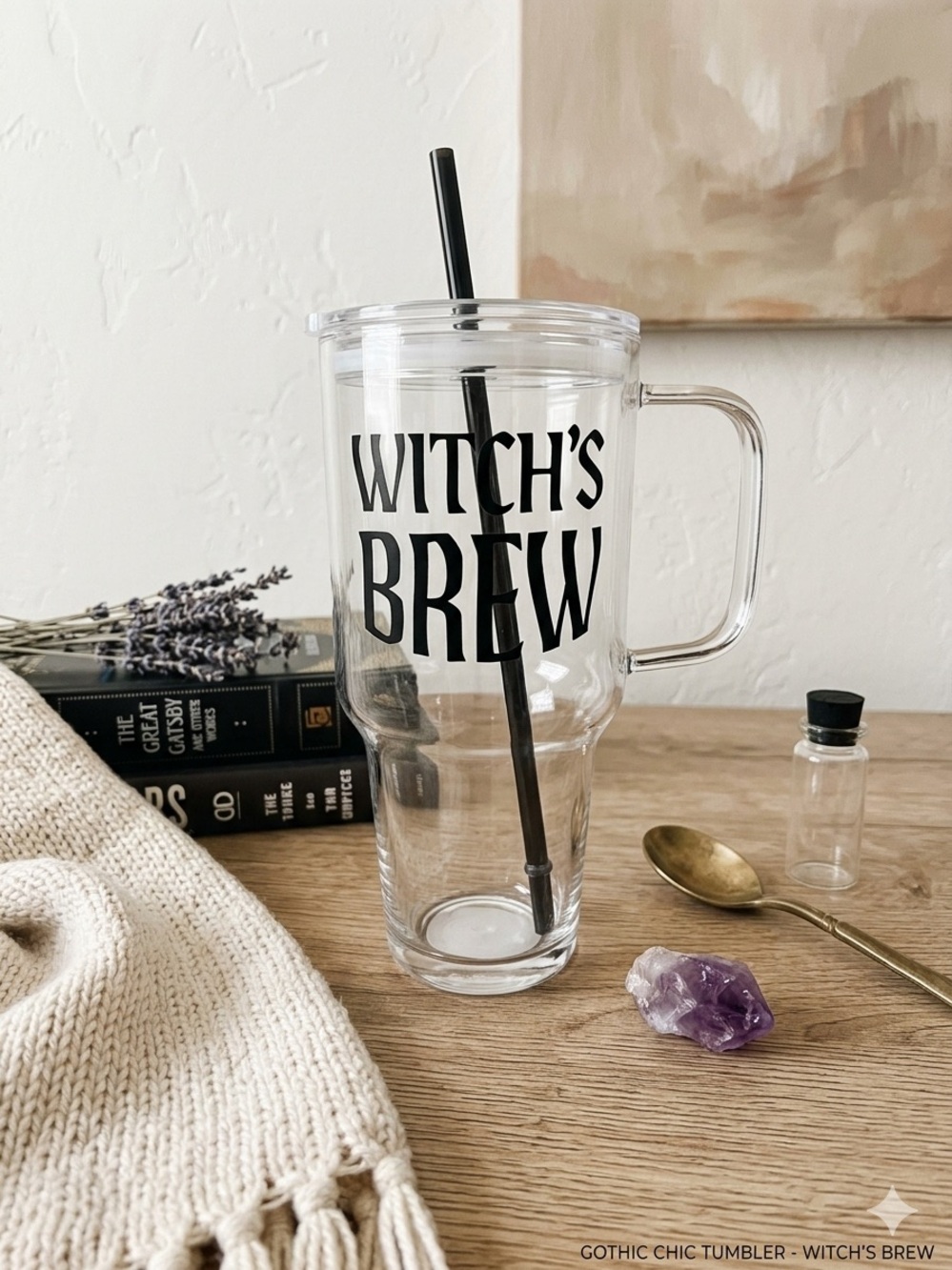 Target Halloween Witch’s Brew Glass Tumbler 33.8 oz 1L Handle Straw